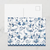 Blauwe witte bloemvogel Indonesisch sarongpatroon Briefkaart (Voorkant / Achterkant)