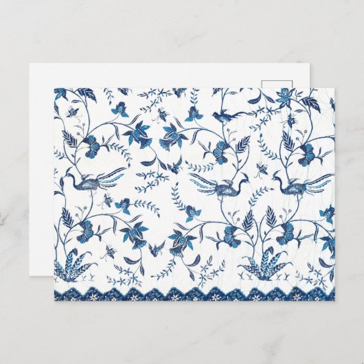 Blauwe witte bloemvogel Indonesisch sarongpatroon Briefkaart (Voorkant / Achterkant)