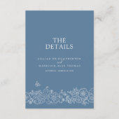 Blauwe witte bloesem vlinders bruiloft details QR Informatiekaartje (Voorkant)