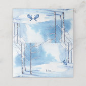 Blauwe Witte Bomen Konijn Winter Wedding Plaatskaartje (Buitenkant ongevouwen)