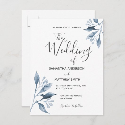 Blauwe witte botanische bruinkool bruinkool briefkaart (Voorkant / Achterkant)