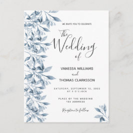 Blauwe witte botanische trouwuitnodiging briefkaart