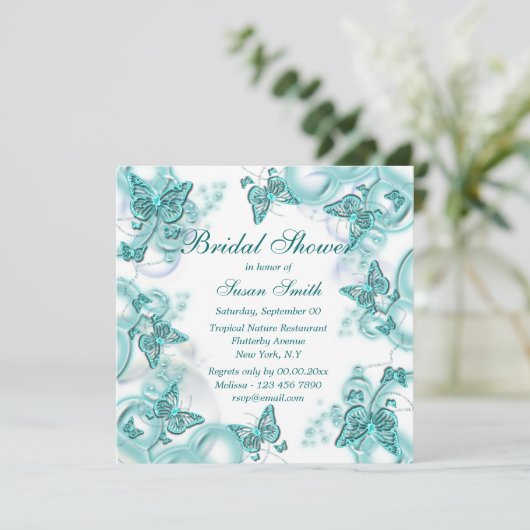 Blauwe witte bruiloft verloving kaart (Staand voorkant)