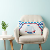 Blauwe witte Chevron Achtergrond Blauwe Zeilschip Kussen (Stoel)