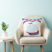 Blauwe witte Chevron Achtergrond Blauwe Zeilschip Kussen (Stoel)