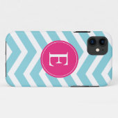 Blauwe witte Chevron Bright Roze Monogram Case-Mate iPhone Case (Achterkant (horizontaal))
