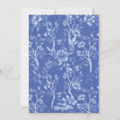 Blauwe witte Chinoiserie Floral Garden Wedding Kaart (Achterkant)