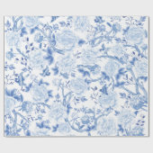 Blauwe witte Chinoiserie Flowers vogels Porcelain Cadeaupapier (Vlak)