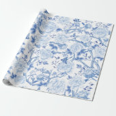 Blauwe witte Chinoiserie Flowers vogels Porcelain Cadeaupapier (Uitgerold)