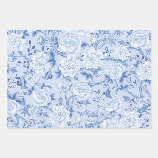 Blauwe witte Chinoiserie vogels & Floral Porcelain Inpakpapier Vel (Voorkant 3)