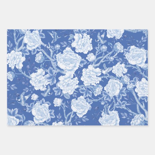 Blauwe witte Chinoiserie vogels & Floral Porcelain Inpakpapier Vel (Voorkant 2)