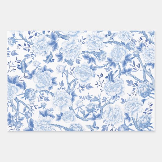 Blauwe witte Chinoiserie vogels & Floral Porcelain Inpakpapier Vel (Voorkant)