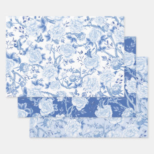 Blauwe witte Chinoiserie vogels & Floral Porcelain Inpakpapier Vel