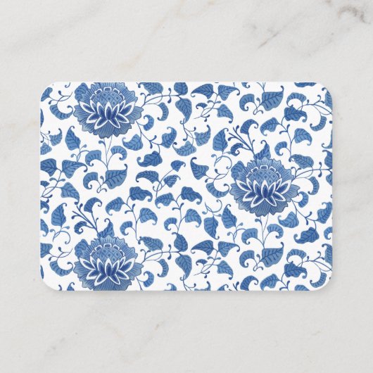 Blauwe witte chinoserie Bunny Boeken voor Baby sho Informatiekaartje (Achterkant)