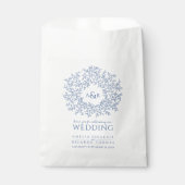 Blauwe witte cirkel bladtekenmonogram bruiloft bedankzakje (Voorkant)