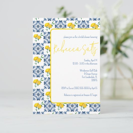 Blauwe witte citroen mediterrane Tegel Vrijgezelle Kaart (Staand voorkant)