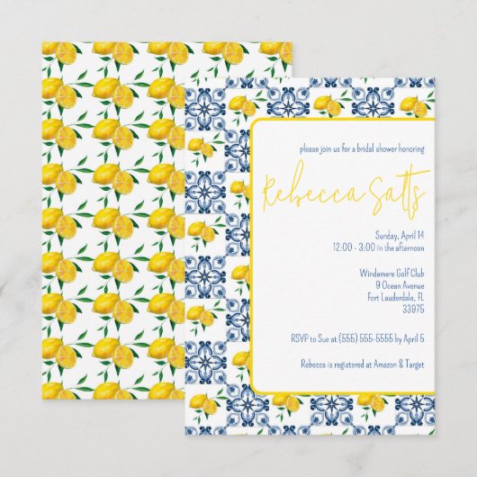 Blauwe witte citroen mediterrane Tegel Vrijgezelle Kaart (Voorkant / Achterkant)