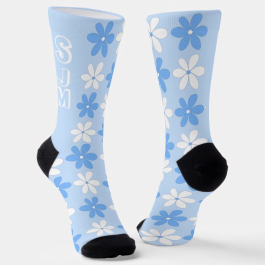 BLAUWE WITTE DAISY-STROOMSTROOM MONOGRAM-INITIALEN SOKKEN (Gebogen)