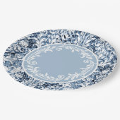 Blauwe witte Damask Floral Swirls personaliseren Papieren Bordje (Gekanteld)