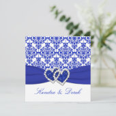 Blauwe, witte Damask-stellen Shower Invitation Kaart (Staand voorkant)