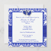 Blauwe, witte Damask-stellen Shower Invitation Kaart (Achterkant)