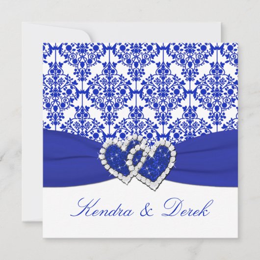Blauwe, witte Damask-stellen Shower Invitation Kaart (Voorkant)