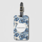 Blauwe witte denim bloemen bagagelabel (Voorkant (verticaal))