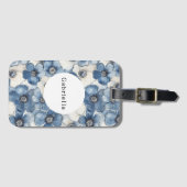 Blauwe witte denim bloemen bagagelabel (Voorkant (horizontaal))