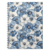 Blauwe witte denim bloemen notitieboek (Voorkant)
