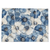 Blauwe witte denim bloemen verjaardag groot cadeauzakje (Achterkant)