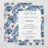 Blauwe witte denim bloemen verjaardag kaart (Voorkant / Achterkant)