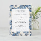 Blauwe witte denim bloemen verjaardag kaart (Staand voorkant)