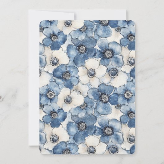 Blauwe witte denim bloemen verjaardag kaart (Achterkant)