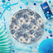 Blauwe witte denim bloemen verjaardag papieren bordje (Feest)