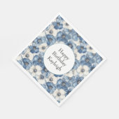 Blauwe witte denim bloemen verjaardag servet (Hoek)