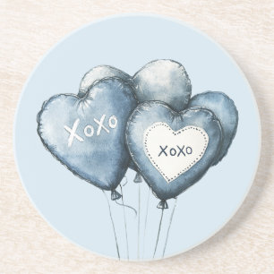 Blauwe witte denim hartballonnen zandsteen onderzetter