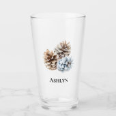 Blauwe witte dennenappels Kerstmis Glas (Voorkant)