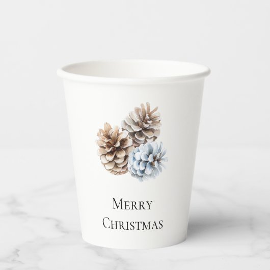Blauwe witte dennenappels Kerstmis Papieren Bekers (Voorkant)