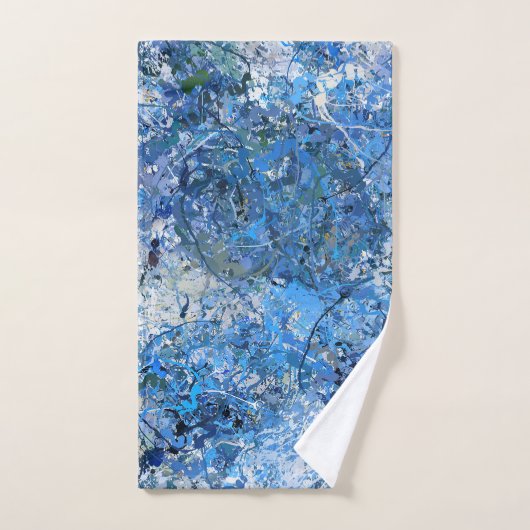 Blauwe witte druppels abstractie bad handdoek (Handdoek)