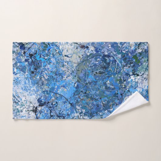 Blauwe witte druppels abstractie bad handdoek (Handdoek)