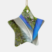 Blauwe witte duck Feathers, Animal, Bird Keramisch Ornament (Rechts)