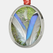 Blauwe witte duck Feathers, Animal, Bird Metalen Ornament (Links)