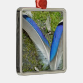 Blauwe witte duck Feathers, Animal, Bird Metalen Ornament (Rechts)