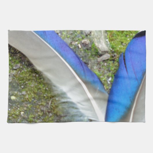 Blauwe witte duck Feathers, Animal, Bird Theedoek (Horizontaal)