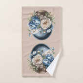 Blauwe, witte en beige  Peony-handdoekset Bad Handdoek (Handdoek)