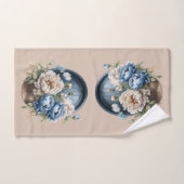 Blauwe, witte en beige  Peony-handdoekset Bad Handdoek (Handdoek)