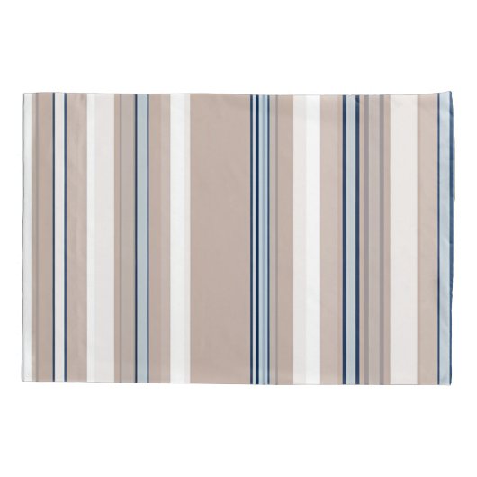 Blauwe, witte en beige strepen met zwarte accenten kussensloop (Achterkant-Links)