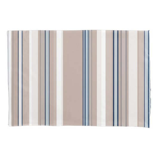 Blauwe, witte en beige strepen met zwarte accenten kussensloop (Voorkant-Links)