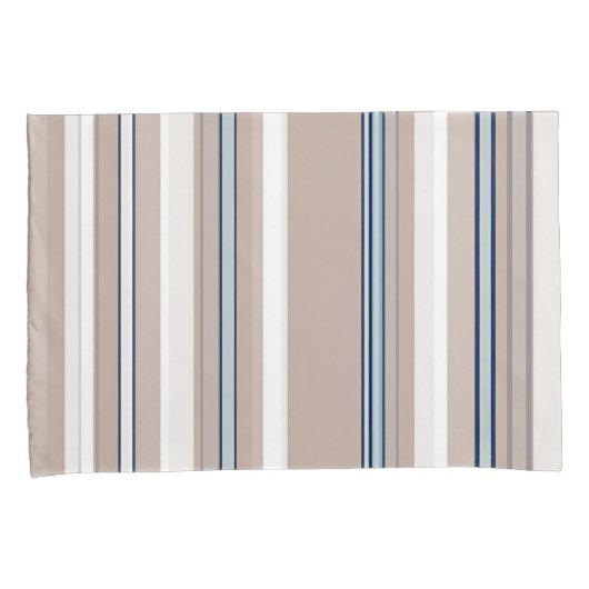 Blauwe, witte en beige strepen met zwarte accenten kussensloop (Voorkant-Rechts)