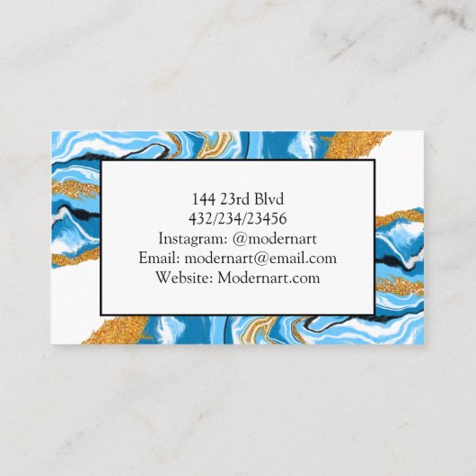Blauwe, witte en gouden blauwe, blauwe en goudblau visitekaartje (Achterkant)